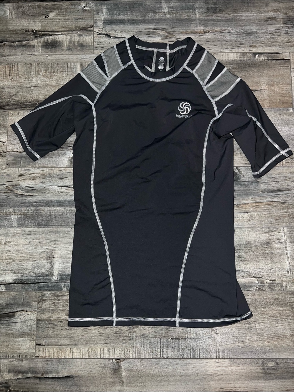 IntelliSkins Black Short Sleeve Compression Top with Gray Trim